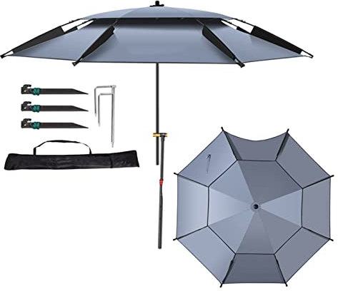 Parasol de plage Ombrelles de pêche avec poteau inclinable à 360°, protection contre la pluie et le soleil, pour extérieur, jardin, terrasse, golf, marché, parasol, abris de camping (couleur : bleu,