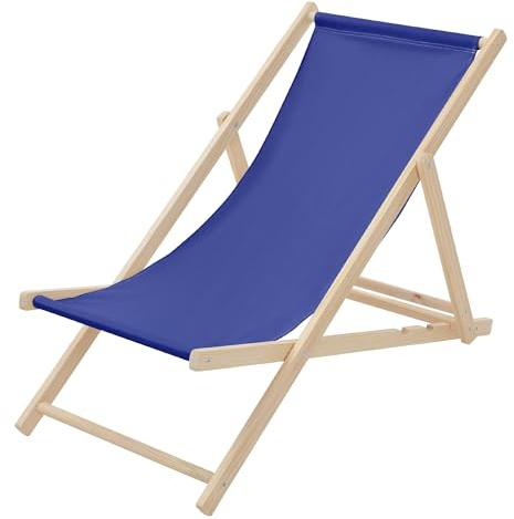 ECD Germany Fällbar Solstol i Trä Mörkblå med 3-stegs justerbart ryggstöd upp till 120 kg relaxstol för trädgård balkong terrass och hopfällbar stol för strand komfortabel liggstol för sol och vila