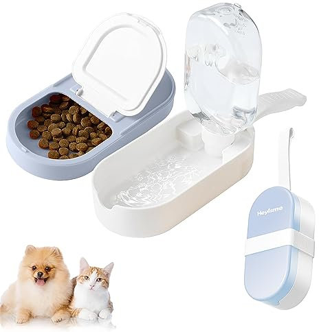 Dog Water Bottle and Bowl 2-in-1 With Food Container for Treats, Steak, Sticks, Bars - Portable Pet Water Dispenser for Hiking, Travel (Blue, 18CM)