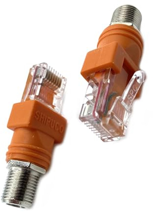 bayzconn 2 Stücke F Buchse auf RJ45 Stecker, RF Koaxial Hohlkoppler Adapter RJ45 Stecker auf F Buchse RF auf RJ45 Konverter Adapter gerade Stecker RJ45 auf RF Steckverbinder Konverter