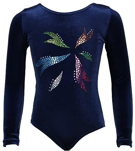 Langarm Gymnastikanzug Turnanzug Samt mit Glitzer Effekt, Größe:116, Farbe:Samt Blau - FLORA