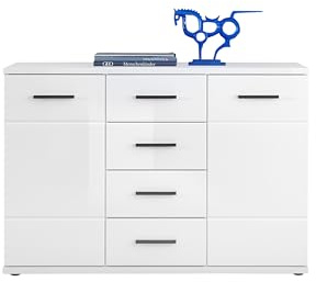 Stella Trading Kommode BC 1070 weiß Hochglanz Front - Moderne Kommode mit viel Stauraum für Ihren Wohnbereich - 111 x 75 x 35 cm