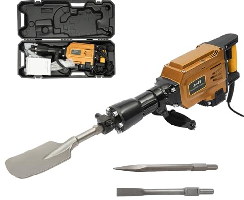 Heavy Duty Jack Hammer, 1700W Electric Heavy Duty Jack Hammer with Flat Chisel, Scraping Chisel and Point Chisel, Jack Hammer Concrete Breaker for trenching, Chipping, Breaking Holes in Concrete
