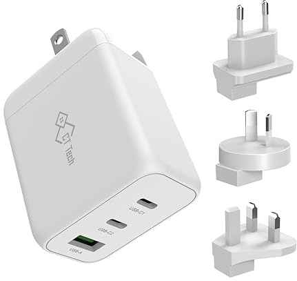 CT Tech 65W USB C Charger Plug Travel Charger PD GaN Fast Charger Multi USB Ports USB-A & USB-C Compatible Wall Charger Compatible with Apple iPhone, iPad, Mac, Samsung Phone, Tablet, laptop and more