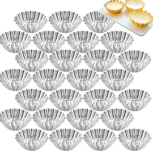 streeHerjjkeA1 30 Pezzi Ø 6.4 cm diámetro para mini tarta， redondos antiadherentes para tarta de huevo，mini tartas y postres quiche，Sharp Molde de Tarta de Huevo， Molde de Tartaleta de Huevo Tazas