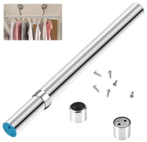 EXIN DEHCEN 32-53cm Ausziehbare Stange, Extendable Stainless Steel Wardrobe Rail, Kleiderstange Verstellbar für Schrank, Schlafzimmer, Garderobe, Dusche, Balkon, Fenster, mit Endbuchsen & Schraube