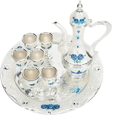 Qcwwy Ensemble de Cafetière en Métal Vintage, Ensemble de Tasses de Théière de Style Cour Européenne, Service à thé Polyvalent et Polyvalent pour le Mariage à la Maison (Argent Blanc