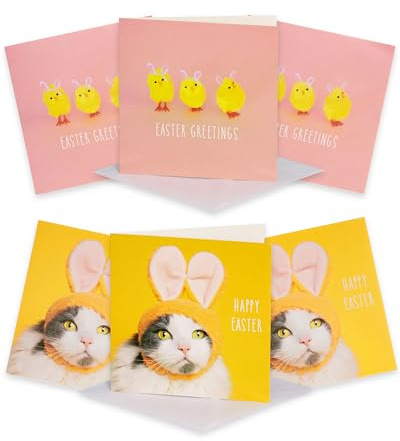 UK Greetings NSPCC Osterkarten mit niedlicher Katze, für Wohltätigkeitsorganisationen, 6 Stück