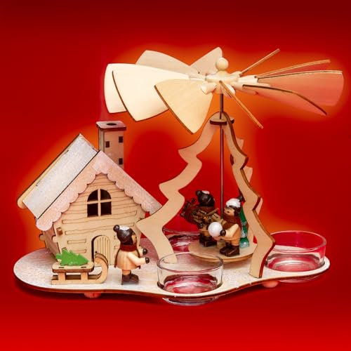 SIKORA P30-2 2-in-1 Holz Teelicht Weihnachtspyramide mit funktionsfähigem Räucherhaus Motiv Schlitten