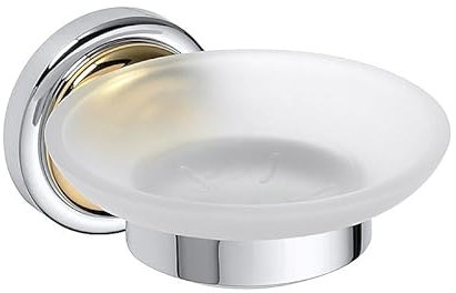 Brillantbad BETRO Gold Seifenhalter mit Glasschale Messing Gold Chrom 110x65x138 mm für Bad & Küche >> zum Bohren