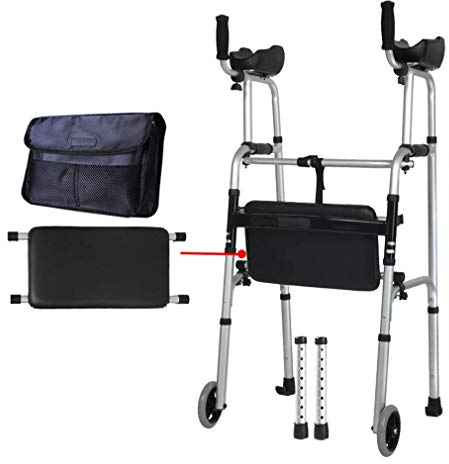 Faltbarer Rollator Duschstuhl mit weichem Polster, zusammenklappbarer Rollator für ältere Menschen mit abnehmbarer Armlehne und Beinen, höhenverstellbar, Rollator mit 2 Rädern und Tragetasche,