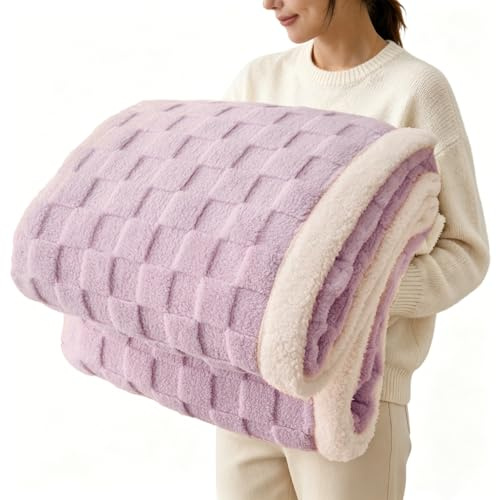 Gracelife Sherpa Blanket Throw Fleece Blanket Double, Soft Fluffy Fuzzy Warm Blanket Throws for Bed and Couch, Large Thick Blanket for All Season Use,Purple,150x200cm