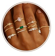 ORAZIO 10 Stück Gold Ringe Frauen 14 Karat Vergoldete Ring Damen Goldene Ringe Set Goldring Damen Stapelbare Fingerring mit Opal Zirkonia Daumenringe Damenring Wasserfest Gold Ring Schmuck für Damen