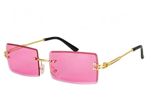 Retro Brille rechteckig | Randlose Sonnenbrille Hippie Festival Brille | Durchsichtige Partybrille Party (rosa/pink)