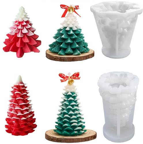 2 Stück Weihnachtsbaum Silikonform Kerze, 3D Weihnachtsbaum Kerzenform, Weihnachten DIY Silikon Kerzen Gießform, Seifenform Weihnachtsbaum, für DIY Duftkerze, Weihnachten Handwerk Ornamente