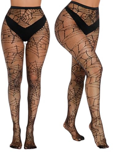 Halloween Netzstrümpfe Schädel Spinnennetz, 2stk Netzstrumpfhose Schwarz Halloween, Elastizität Netzstrümpfe Spinnennetz Schädel, Fishnet Strumpfhose Hohe Taille für Party Club Karneval Cosplay