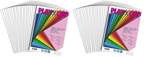 PLAY-CUT Tonkarton A4 Weiß (220g/m2) | 20 Bogen Din A4 Bastelkarton Bunt | Dickes Bedruckbares Kartonpapier | Premium Druckerpapier Dicke Stärke | Karton zum Basteln (Packung mit 2)
