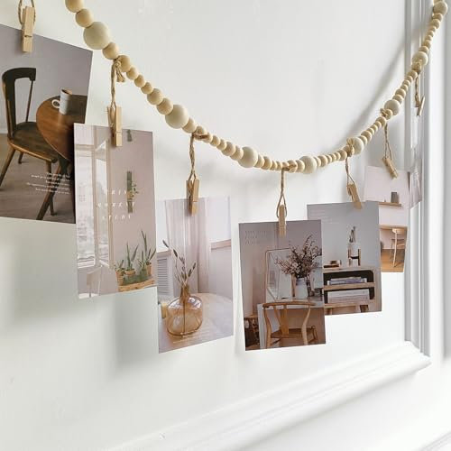 RXKFIGX Fotoseil mit Holzklammern, DIY Bilderrahmen Wanddekoration,Zum Aufhängen Von Fotopostkarten Bilderrahmen,Fotos Aufhängen Ideen Fotoaufhängun Fotovorhang zum Aufhängen mit 18 Clip