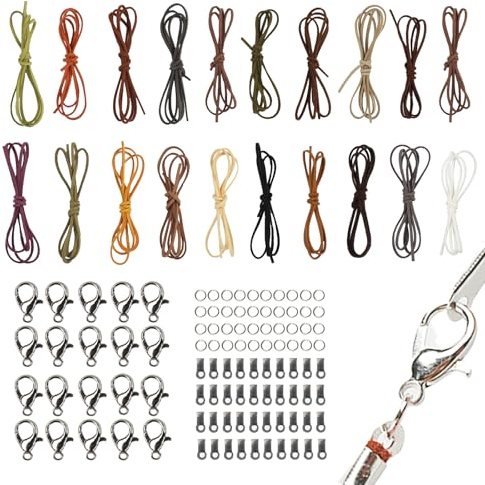 Set med 20 stycken klassiska vintage-trådar, 1 m x 2,5 mm, fuskmocka med lås, slitstarkt konstläder med lås, slitstarkt konstläder för smycken, halsband, armband