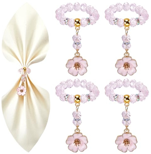 SUNNYCLUE 8 Set Serviettenringe Mit Blumenmotiv Serviettenhalterringe Serviettenhalterschnalle Valentinstag Romantische Rosa Glasperlen Liebesperlen Serviettenring Für Weihnachten Hochzeit Abendessen