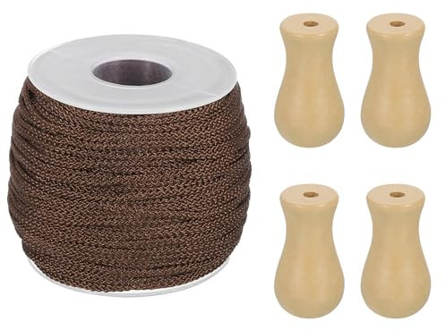 sourcing map Braided Lift Shade Cord, 1.8 mm 55 Yards/Roll Nylon Cord String with 4Pcs Wood Blind Pull Cord Knobs for Roman Blind Shade Rollers Repair Curtain Craft DIY (Wood)