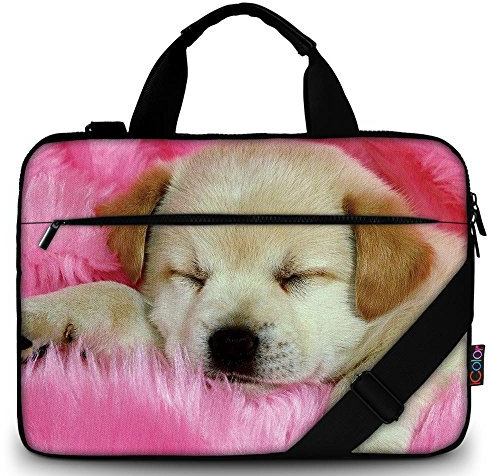 Mibbxea Bolsa de lona para portátil, funda tipo mensajero con correa ajustable, funda protectora para netbook, maletín de viaje portátil (Perrito rosa, 13 a 13.3 pulgadas)