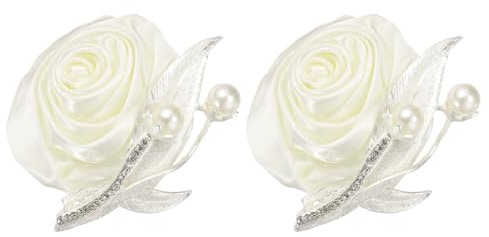 sourcing map 2 Stück Boutonniere für Männer/Frauen, cremeweiße Bräutigam Corsage künstliche Blume mit Halterungsstift für Hochzeitsdekoration, Zeremonie, Abschlussball, Heimkehr