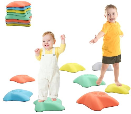 8 PCS Balance Stepping Stones Kids Sensory,Toddler Stones Kit,Outdoor Play Equipment for Children Garden,Balance Toys,Indoor Obstacle Course Games for Exercise,Gifts for Boys and Girls (Macaron)