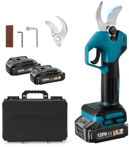 Akku Astschere kompatibel mit Makita 18V Akku, Bürstenlose Baumschere mit 2 Gängen, Digitalanzeige, 30mm Schnittdurchmesser, Schleifstein und Ersatzklingen (mit 2 * 1500mAh Akku)