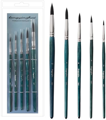 Longyinzhai Juego de 5 pinceles profesionales de punta redonda de pelo sintético de ardilla, suministros de pintura de gouache acrílico de acuarela