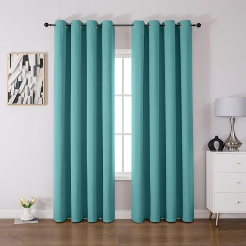 CUCRAF Verdunklungsvorhänge Thermovorhang Kälteschutz 2er Set H245 x B140cm Vorhänge mit Ösen Türkis Vorhang Blickdicht Weich und Langlebig Schallschutz Vorhang für Schlafzimmer Wohnzimmer