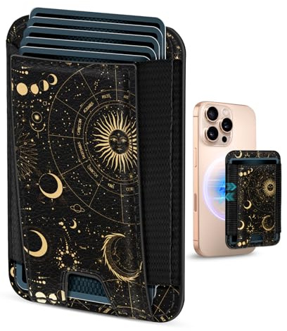 Kokaade Compatible with Magsafe Wallet - for Magnetic Leather Card Holder Constellation Design for Women Girls for iPhone 16/15/14/13/12 Series Cute Aesthetic Card Wallet with Elastic, Fit 7 Cards