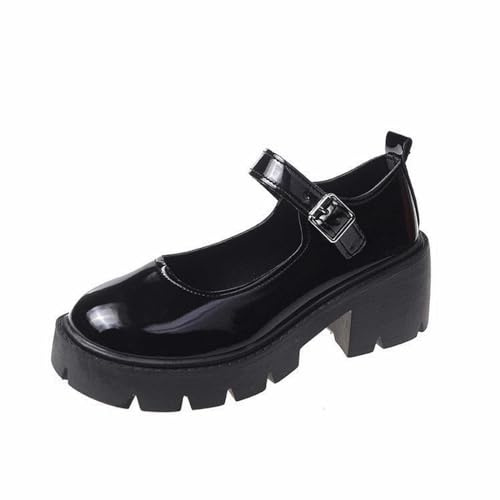 Mary Janes Shoes Women's Platform Faux Leather Sweet Toe Ankle Lolita Gothic Platform Dress Pumps Shoes Chunky Platform Shoes Retro Buckle Strap Round Toe Women's Shoes Patent Leather Wedding Shoes