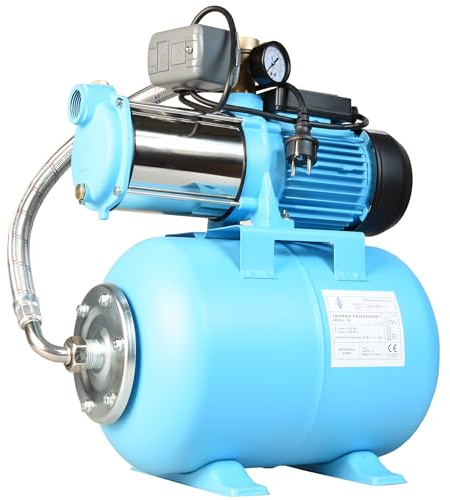Pompe à Eau MAX-H 1300 avec Réservoir 24L - Pompe d’arrosage de Jardin (1300 W, 6000 l/h, hauteur max. 55 m) - Groupe de Surpression Set - Réservoir à Vessie Sous Pression 24 L - pour Eaux Claires