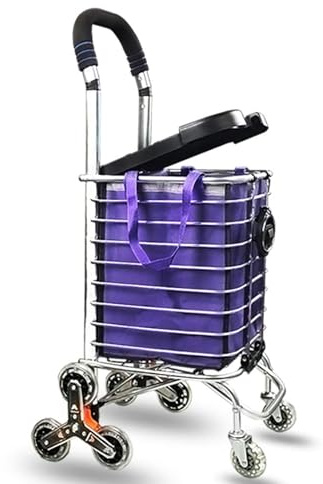 Förvaringsvagn Livsmedelsvagn Hjul för trappor Vikbar kundvagn 50L Rullande aluminiumlegering + 8 Silent Wheel+ Canvas Avtagbar väska Vagn för trappor