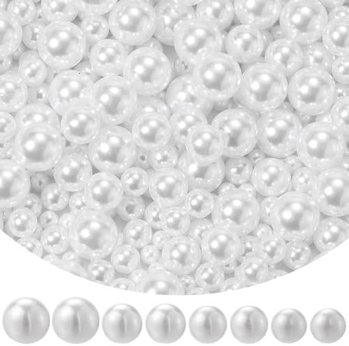 PONABEADIY 1 Box 800 Stück 4mm 6mm 8mm 10mm Weiß Rund Kunststoff Kunstperlen Ohne Loch Imitation Künstliche Sommerperlen Aus Acryl In Verschiedenen Größen Für Die Schmuckherstellung Haarvasenfülle