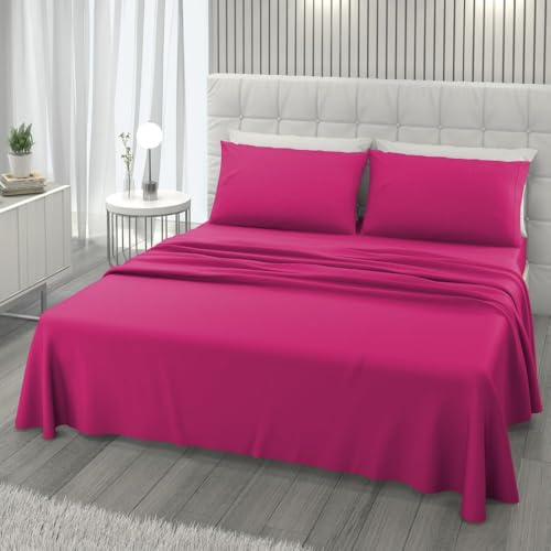 L'ANTICO ARCOLAIO - Set Lenzuola Letto Singolo Made in Italy, Microfibra Anallergica, Comprende 1 Lenzuolo Sotto con Angoli Elasticizzati, 1 Lenzuolo Sopra, 1 Federa, Fucsia
