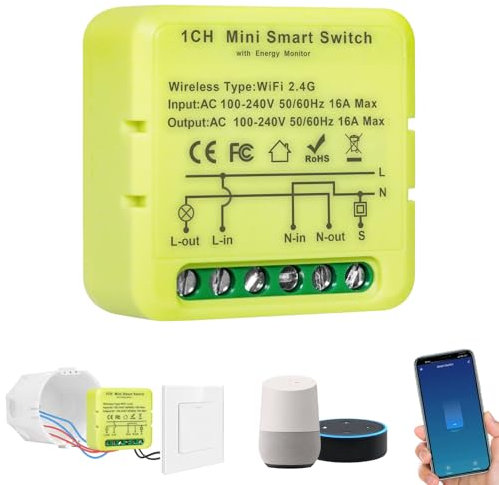 1 Stück smart Life-Schalter, WLAN lichtschalter, kompatibel mit Alexa, Google Home und Wandschalter, Sprachsteuerung, Timer