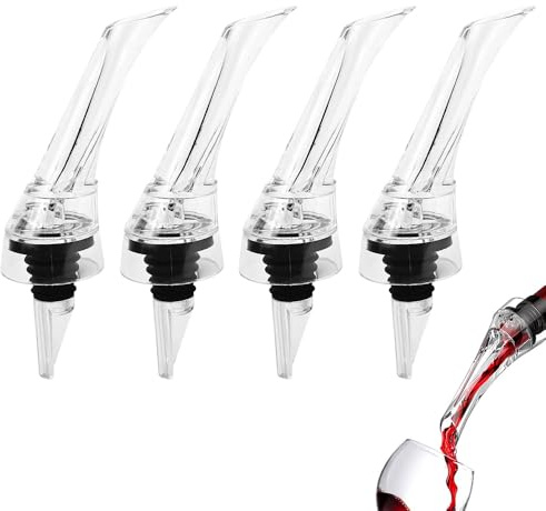 mizikuu 4 Pièces Décanteurs Aérateur à Vin, Bec Verseur Anti Goutte Décantation Vin Rouge Blanc Rosé Carafe à Vin Rapide Aération du Bouteille Lors L'écoulement du Vin Matériau de Qualité Alimentaire