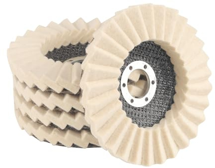5 Stück Polierscheibe 125mm, 22.2 mm Wollfilz Polieraufsatz Winkelschleifer, Abriebfest und Sicher Verklebt, polierscheiben für Schleifen und Polieren von Lack, Edelstahl, Holz und Kunststoff
