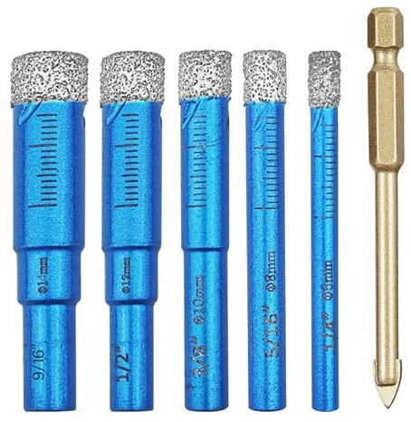 Dalephoric 6 Pièces Foret Diamant Carrelage, Meche Carrelage, 6, 8, 10, 12, 14 mm Trépan Diamant et 6mm Foret en Alliage, Perçage à Sec et Humide, Foret Céramique pour Céramique, Granit, Marbre