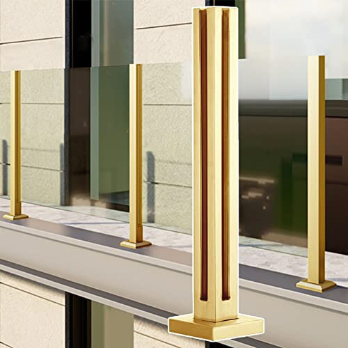 Garde-corps personnalisé en acier inoxydable doré avec balustrade carrée en verre pour balcon, terrasse, cour et terrasse – Poteau d'angle élégant de 105 cm (hauteur 105 cm)