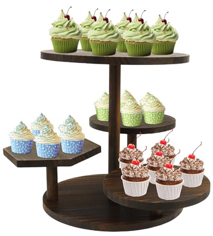 Etagere 4 Etagen, Cupcake Ständer aus Holz 4 Etagen Kuchen Kamm Hölzer Cupcake Tower Elegante Stufe Nachmittag Teestand für Geburtstag Hochzeitsfeier Mottoparty Dekoration Weihnachten Babyparty