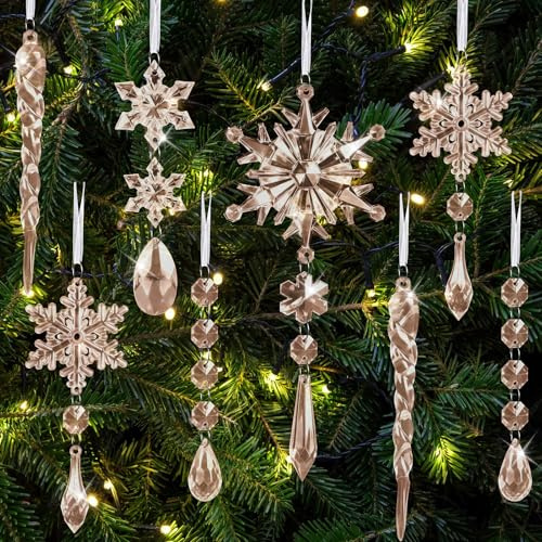 16 Piezas Adornos de Cristal Decoración de Árbol De Navidad, Gotas de Copo de Nieve de Acrílico Adornos Árbol de Navidad, Colgante de Carámbano De de para Árbol Navidad Hogar Pard Ventana