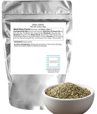 Basil Leaves, 6 Ounce Resealable Bag, Hampton Distribution