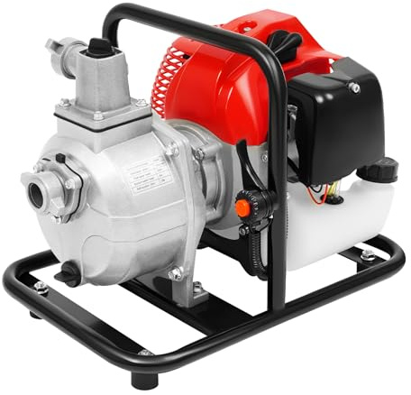 Bomba de agua de motor de 2 tiempos, riego de jardín potente, bomba de gasolina portátil de 43 cc, caudal 135 l/min, descarga 30 m, para paisajismo, drenaje, estanque, refrigeración silenciosa