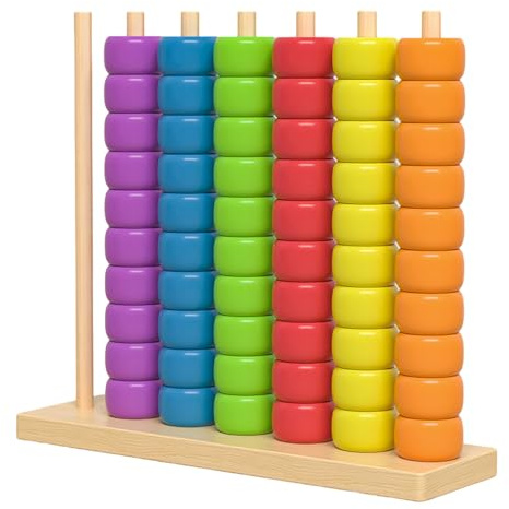 PKKP Color Stack Match Game, Stapelspielzeug aus Holz, Farbstapelspielzeug mit 60PCS Rainbow Ring, Geeignet für Kinder ab 3 Jahren, ist es eine Ideale Wahl für Klassenzimmer und Zuhause.