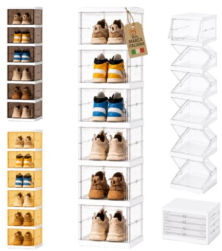 AKITAInk Scarpiera Salvaspazio Pieghevole, 6 Contenitori con Apertura a Fisarmonica, Organizer Scarpe per Casa e Armadio