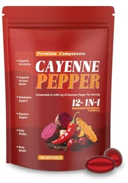 Cayennepeppar, med vitaminer D3, K2 & E, hagtornsrödbeta gurkmejablandning, stödjer cirkulationen, 180 counts,1PCS