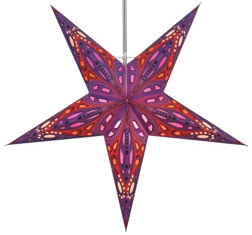 Faltbarer Advents Papierstern, 60 cm, hochwertig, Marwin violett | Handgefertigter Papierstern mit Silberbronze, stimmungsvolle Deko, TÜV geprüft, einfache Montage.